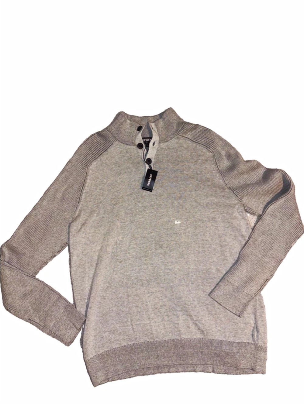 NWT Express Men's Ribbed Mock Neck Pullover Sweater Heather Gray Large